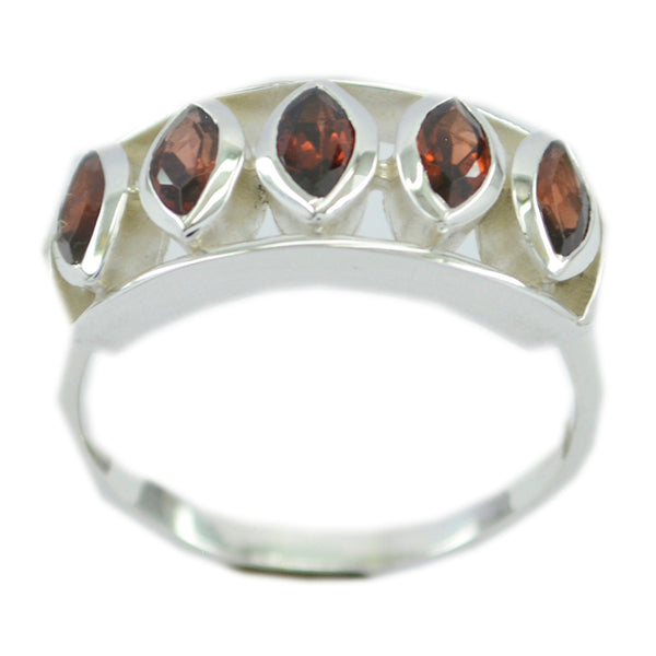 Garnet Penta Indian 925 Sterling Silver Red Gemstone Slim Boho Ring Jewelry