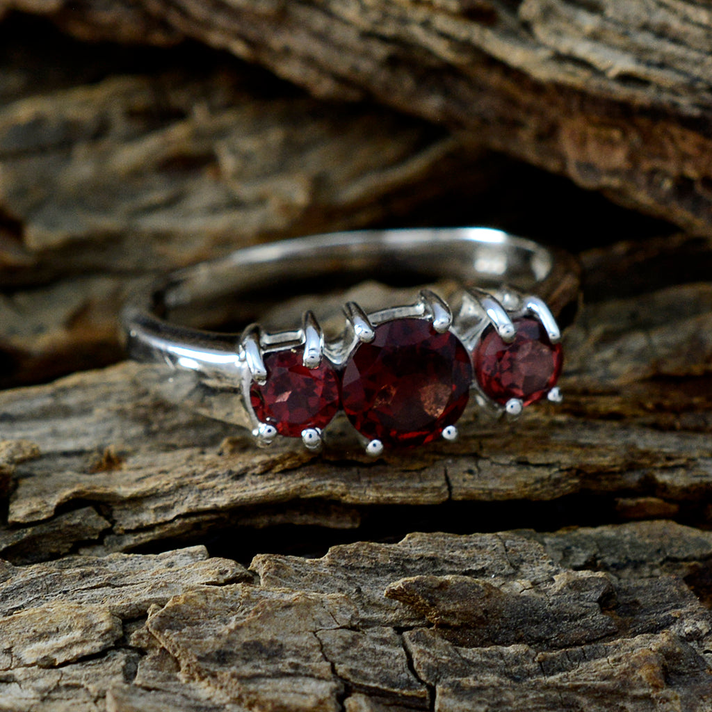 Garnet Trilogy Korean 925 Silver Red Gems Whisper thin Artisan Ring Jewellery