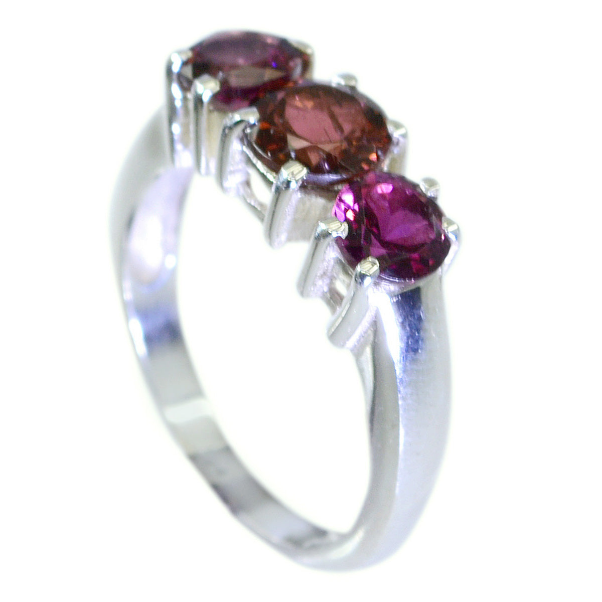 Garnet Trilogy Korean 925 Silver Red Gems Whisper thin Artisan Ring Jewellery
