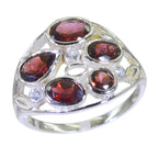 Garnet Penta Egyptian Silver Red Gems Slim Graceful Ring Jewelry
