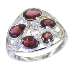 Garnet Penta Egyptian Silver Red Gems Slim Graceful Ring Jewelry