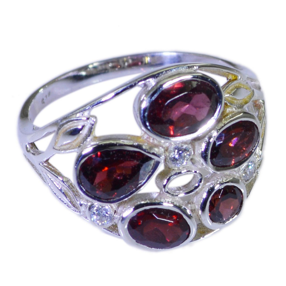Granat Penta Egyptisk Silver Röda Ädelstenar Smal Elegant Ring Smycken Sekundär produktbild
