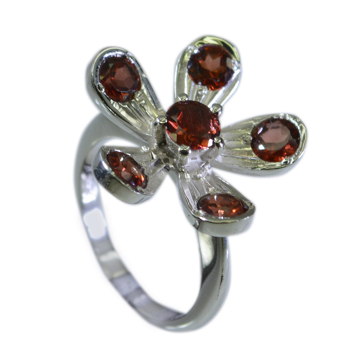 Garnet Hexa Russian Silver Red Gemstones Minimal Love Ring Jewellery