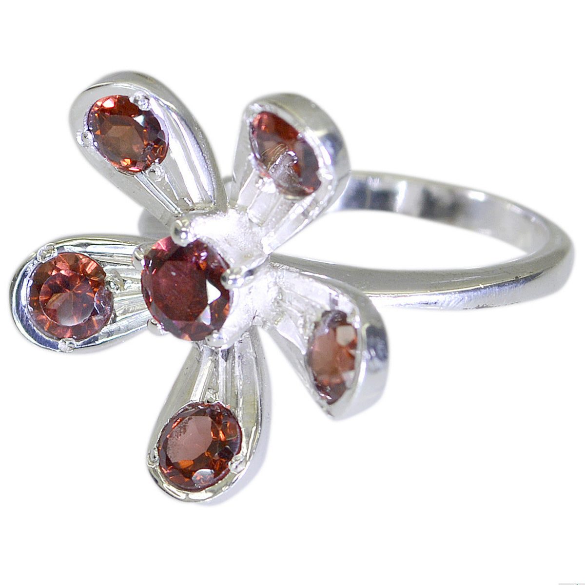 Garnet Hexa Russian Silver Red Gemstones Minimal Love Ring Jewellery