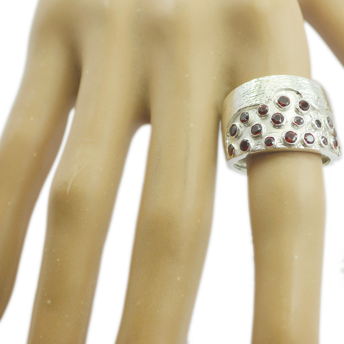 Anello con armatura essenziale in argento sterling indiano con gemma rossa e granato multiplo Immagine secondaria del prodotto