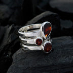 Garnet Trilogy African 925 Sterling Silver Red Gems Eye catching Armor Ring Jewelry