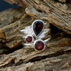 Garnet Trilogy African 925 Sterling Silver Red Gems Eye catching Armor Ring Jewelry
