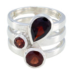 Garnet Trilogy African 925 Sterling Silver Red Gems Eye catching Armor Ring Jewelry