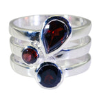 Garnet Trilogy African 925 Sterling Silver Red Gems Eye catching Armor Ring Jewelry