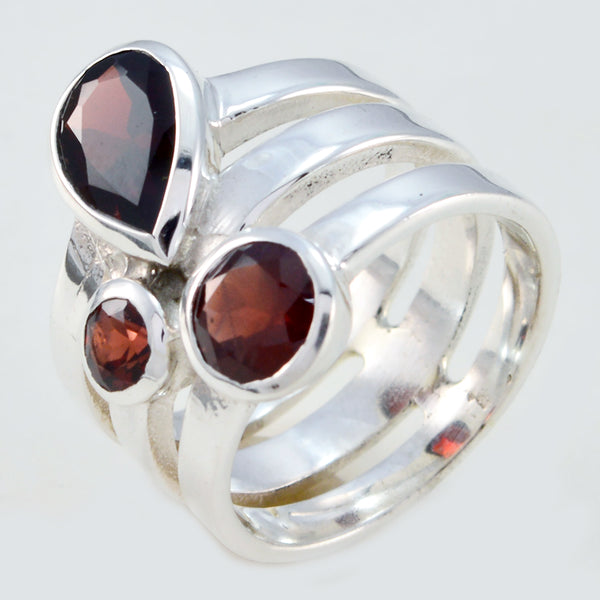 Garnet Trilogy African 925 Sterling Silver Red Gems Eye catching Armor Ring Jewelry