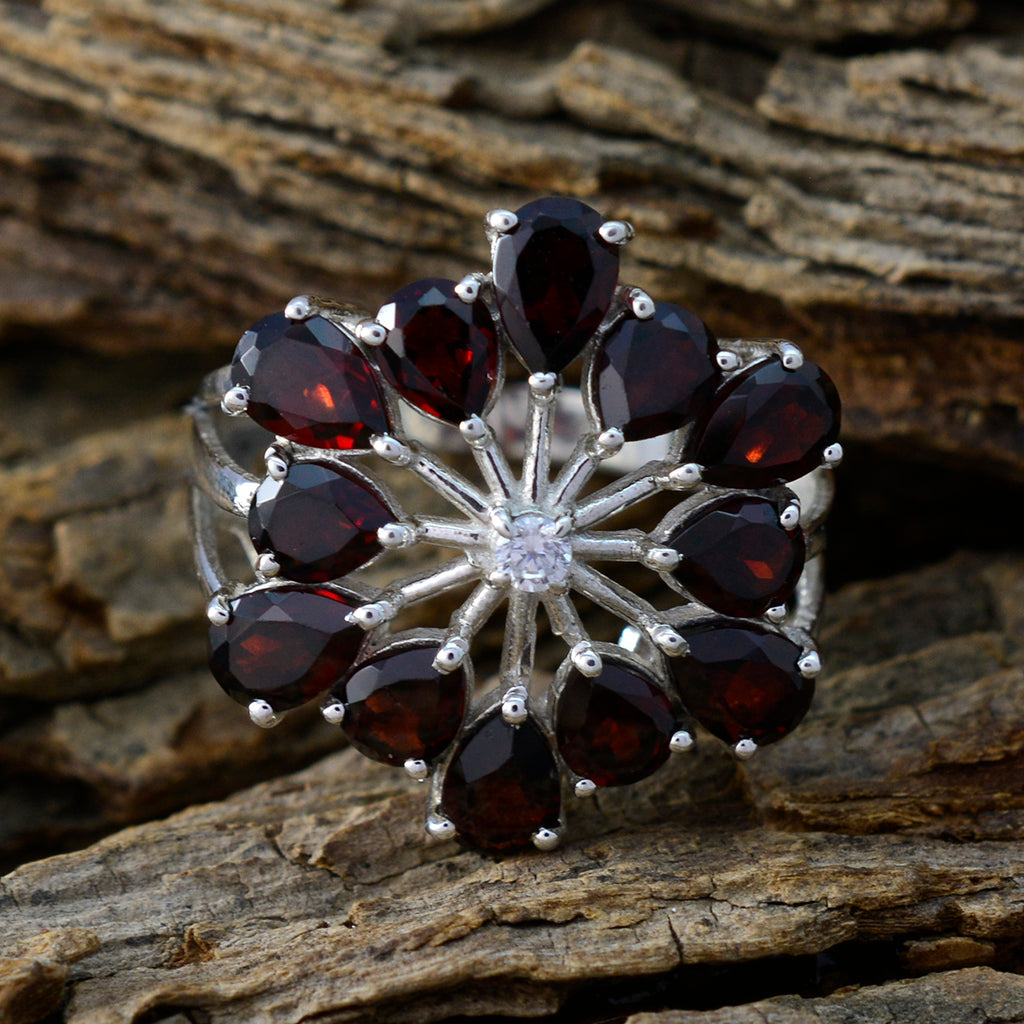 Garnet multiple Moroccan 925 Sterling Silver Red Gemstone Classic Floral Ring Jewelry
