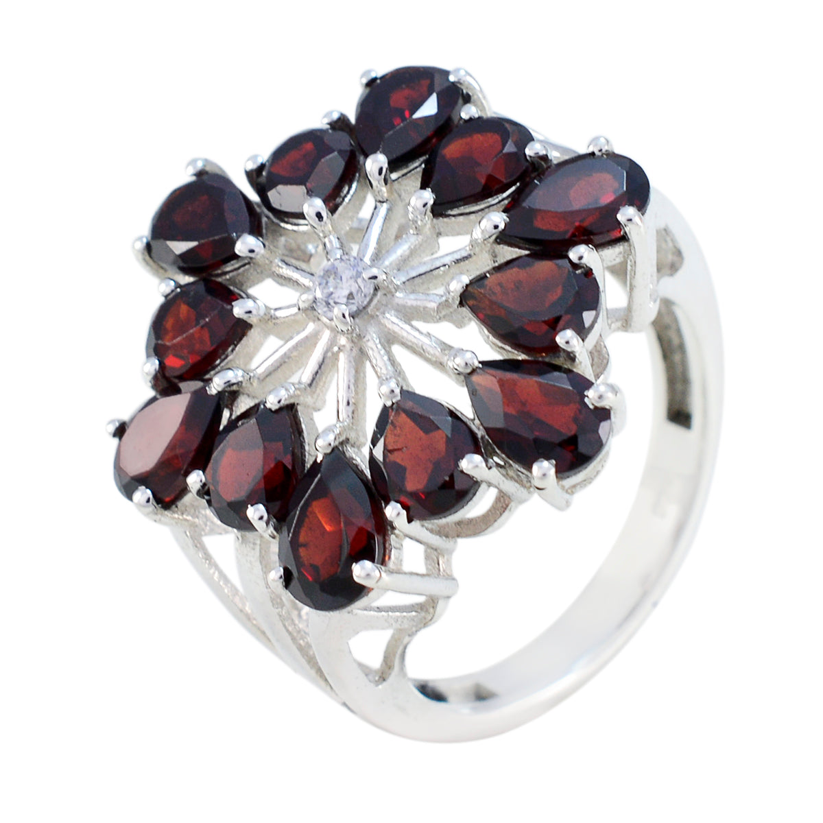 Garnet multiple Moroccan 925 Sterling Silver Red Gemstone Classic Floral Ring Jewelry Hoofdafbeelding