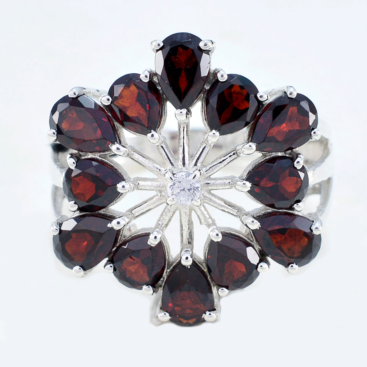 Garnet multiple Moroccan 925 Sterling Silver Red Gemstone Classic Floral Ring Jewelry