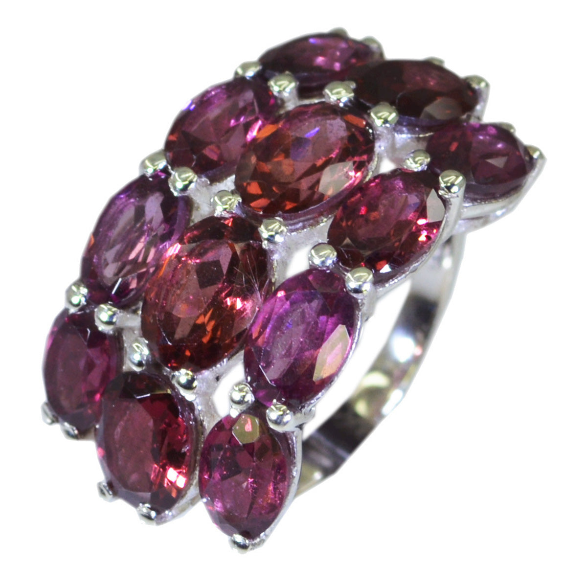 Garnet multiple French Sterling Silver Red Gems Minimal Artisan Ring Jewelry