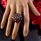 Garnet multiple African Silver Red Gemstone Eye catching Abstract Ring Jewelry