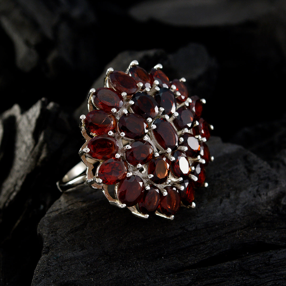 Garnet multiple African Silver Red Gemstone Eye catching Abstract Ring Jewelry