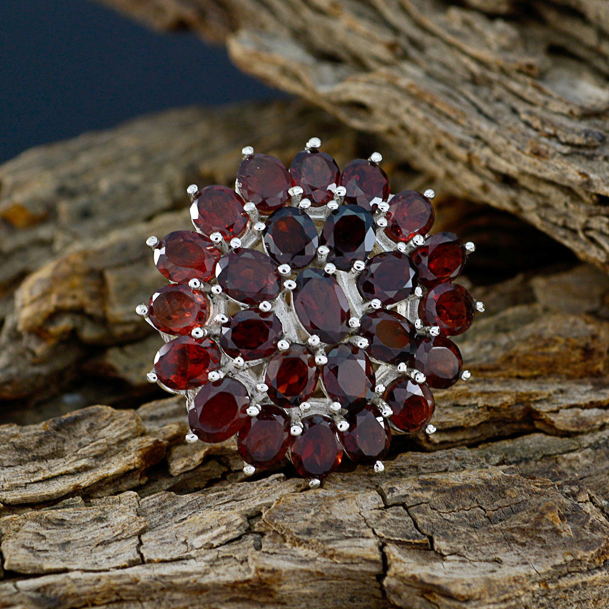 Garnet multiple African Silver Red Gemstone Eye catching Abstract Ring Jewelry