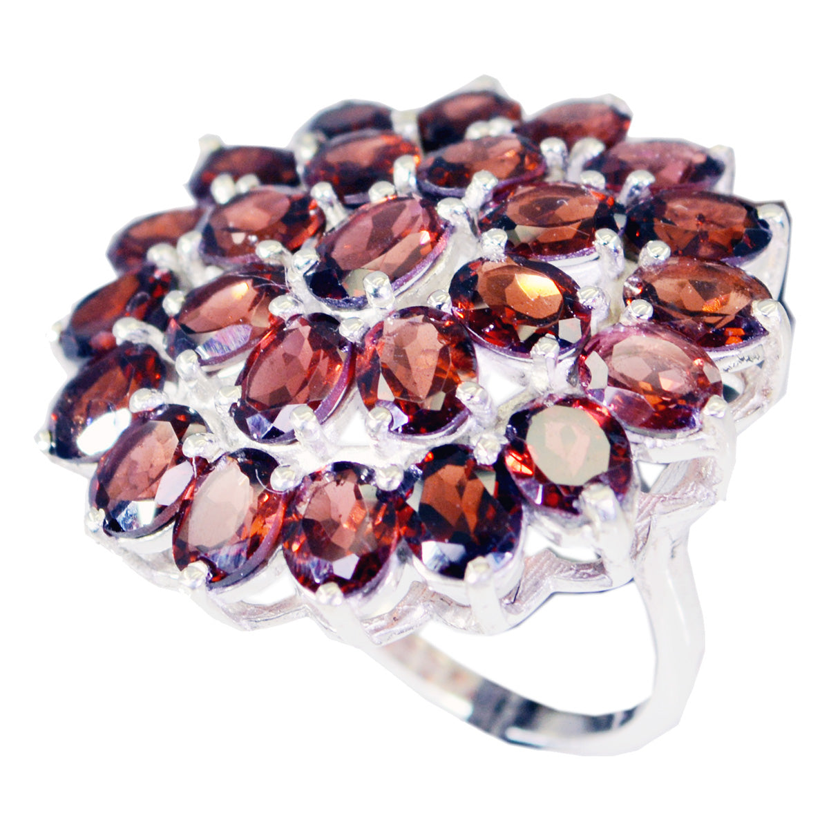 Garnet multiple African Silver Red Gemstone Eye catching Abstract Ring Jewelry
