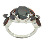 Garnet Navratna Russian Sterling Silver Red Gemstones Mid weight Floral Ring Jewellery