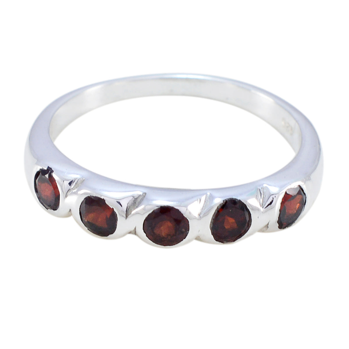 Garnet Penta Korean Silver Red Gemstones Whisper thin Retro Band Jewelry