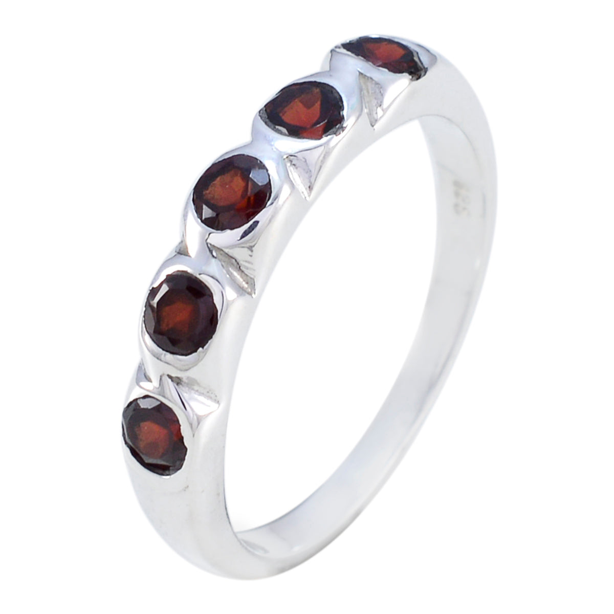 Garnet Penta Korean Silver Red Gemstones Whisper thin Retro Band Jewelry
