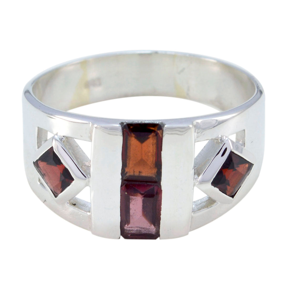 Garnet quarter French 925 Sterling Silver Red Gemstone Eye catching Abstract Ring Jewellery メイン画像
