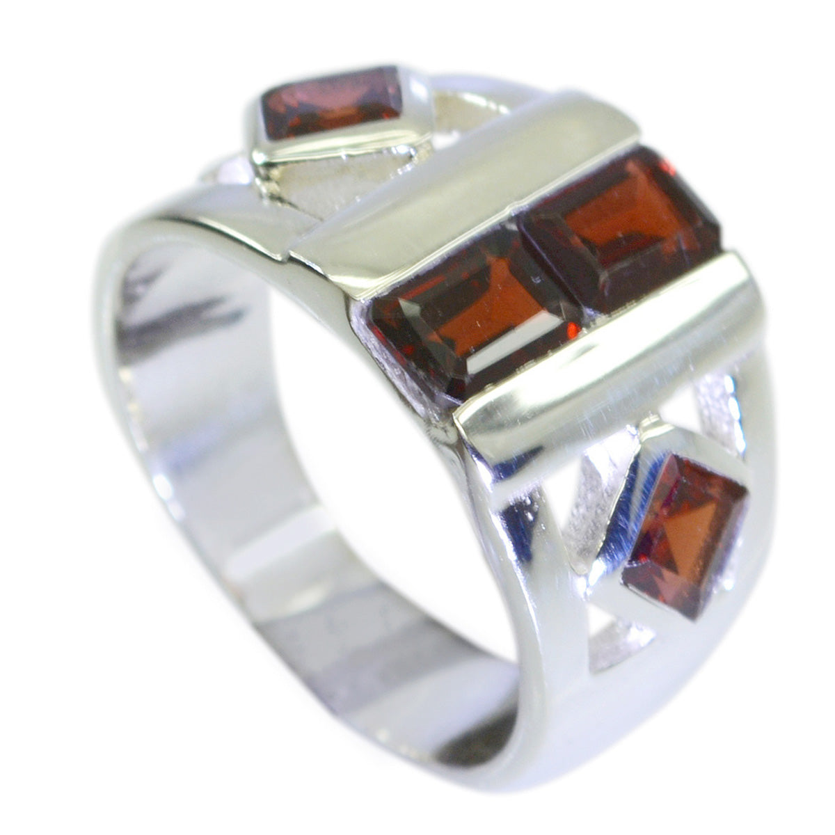 Garnet quarter French 925 Sterling Silver Red Gemstone Eye catching Abstract Ring Jewellery