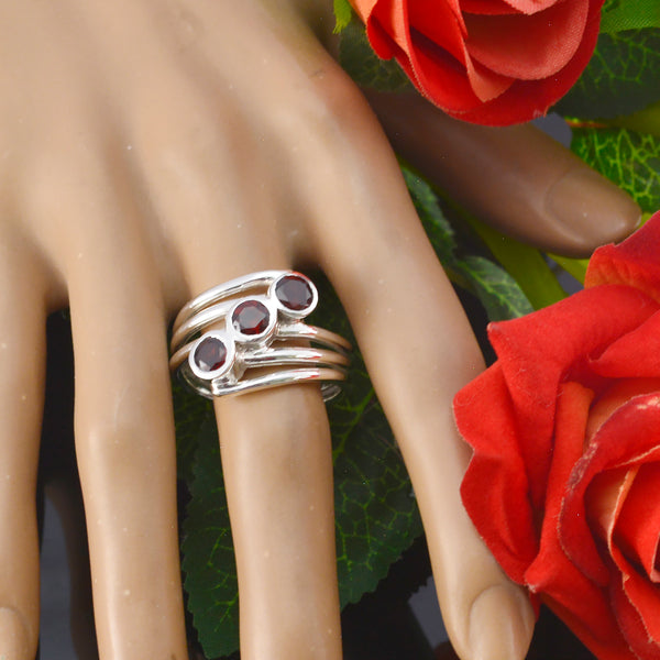 Garnet Trilogy German 925 Sterling Silver Red Gems Essential  Trendy Ring Jewelry