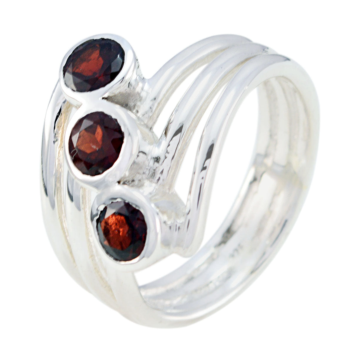 Garnet Trilogy German 925 Sterling Silver Red Gems Essential  Trendy Ring Jewelry