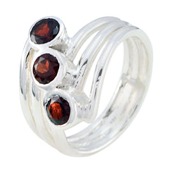 Garnet Trilogy German 925 Sterling Silver Red Gems Essential  Trendy Ring Jewelry