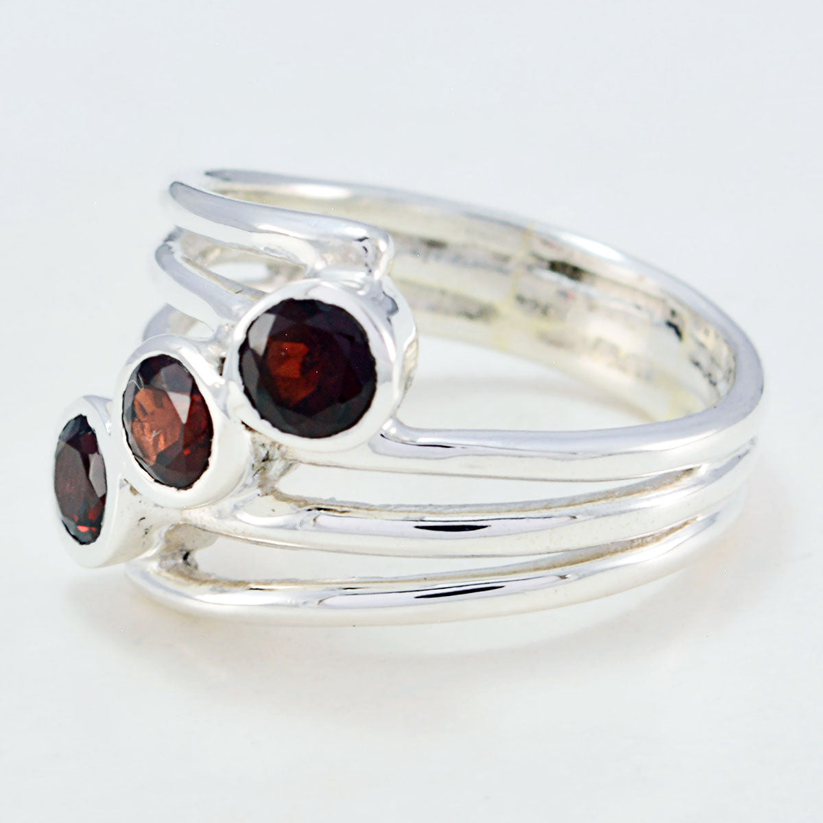 Garnet Trilogy German 925 Sterling Silver Red Gems Essential  Trendy Ring Jewelry