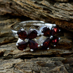 Garnet octa Indian Silver Red Gemstone Essential  Floral Ring Jewellery