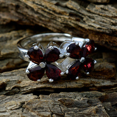 Garnet octa Indian Silver Red Gemstone Essential  Floral Ring Jewellery