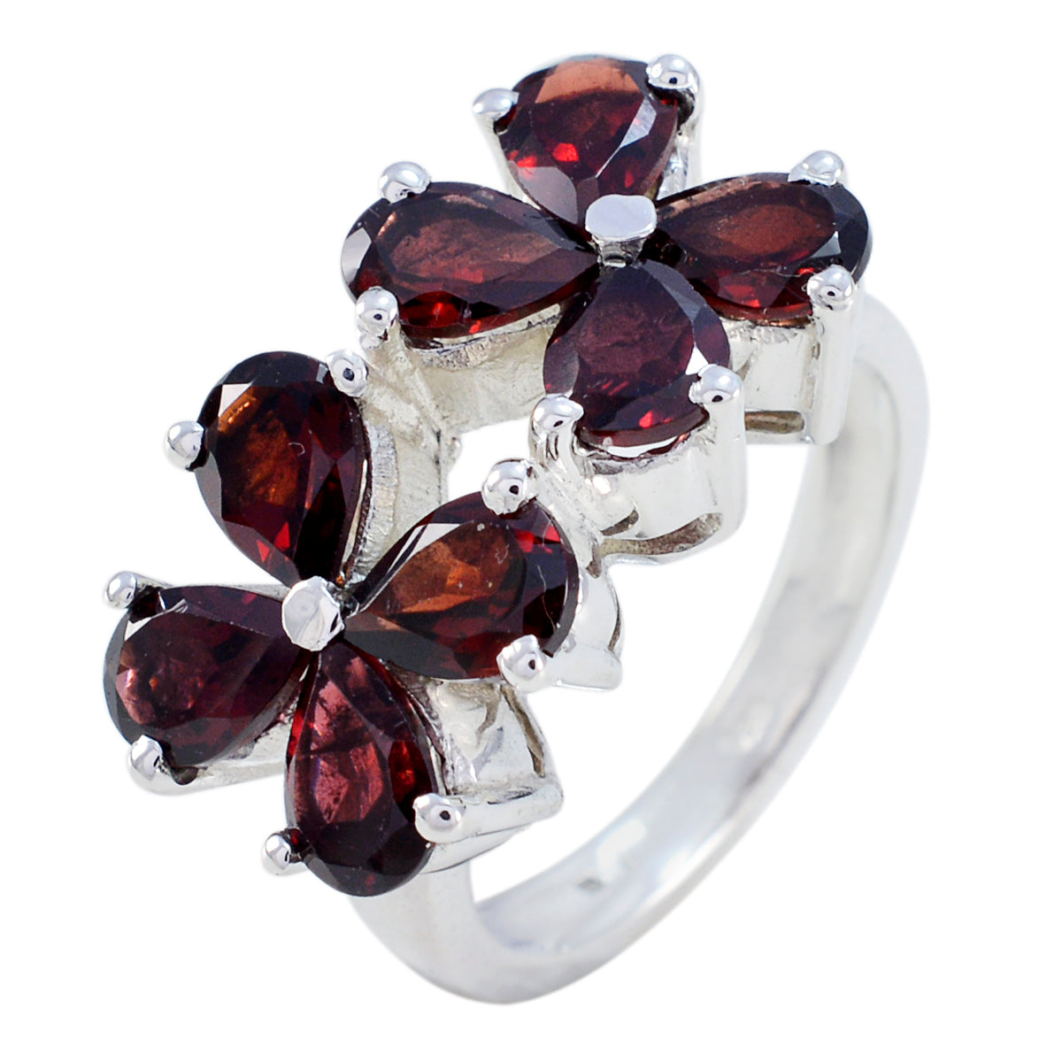 Garnet octa Indian Silver Red Gemstone Essential  Floral Ring Jewellery Главное изображение товара