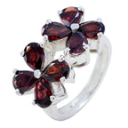 Garnet octa Indian Silver Red Gemstone Essential  Floral Ring Jewellery