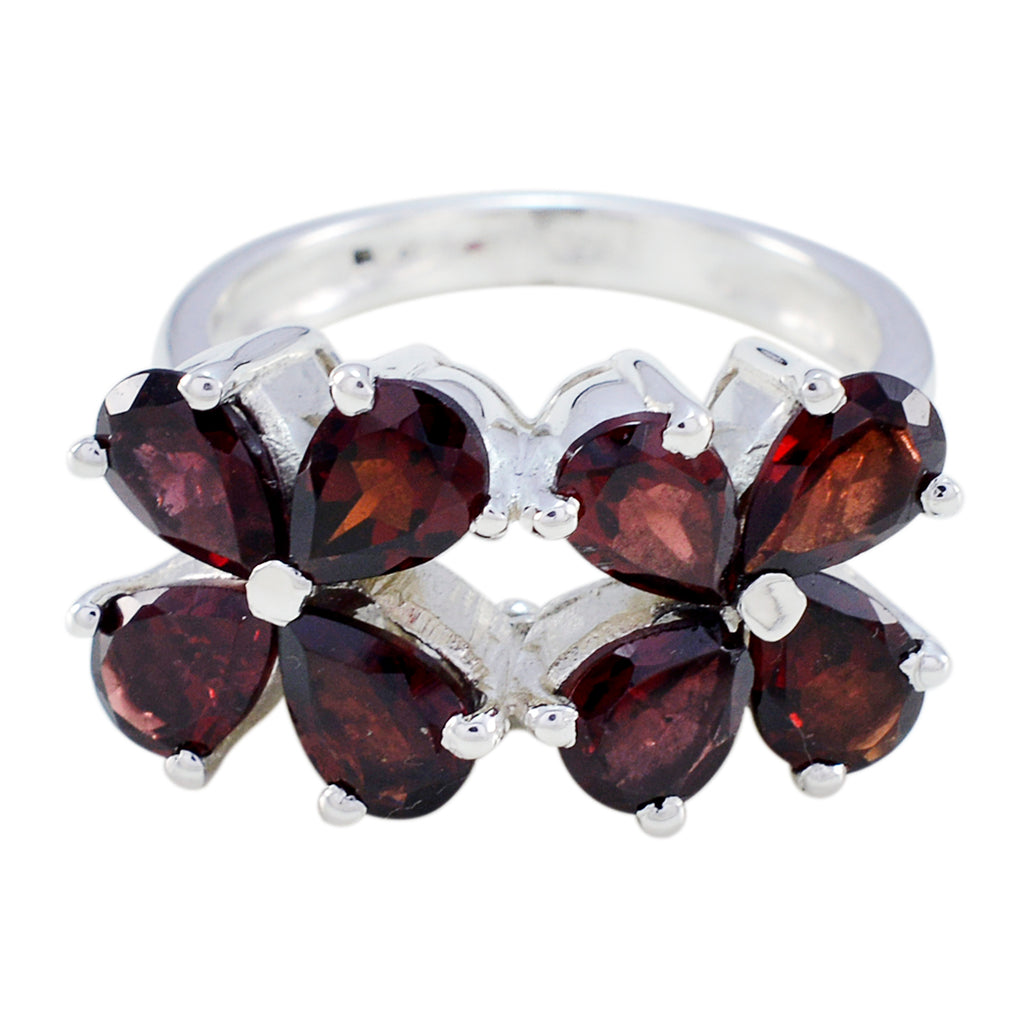 Garnet octa Indian Silver Red Gemstone Essential  Floral Ring Jewellery