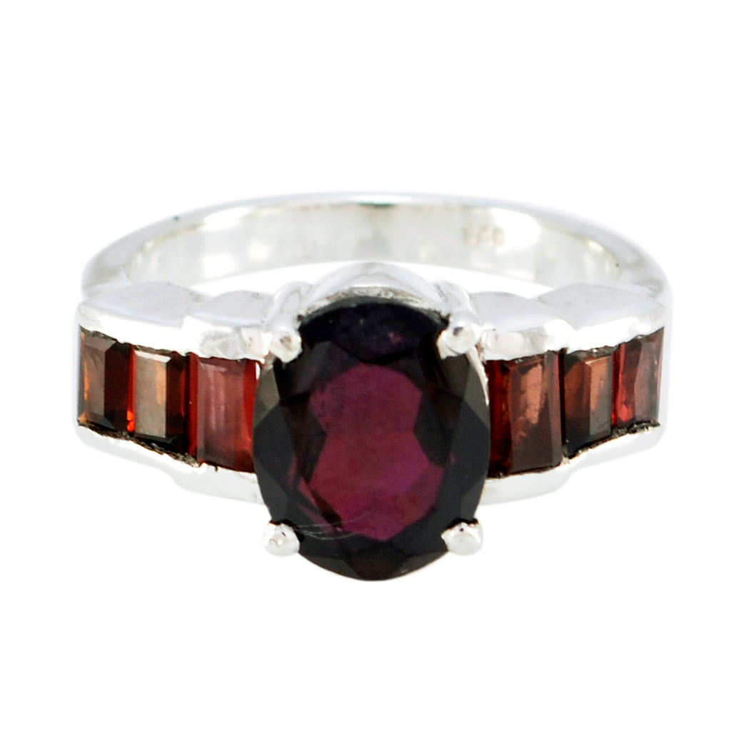 Garnet Hepta African Sterling Silver Red Gemstones Mid weight Trendy Ring Jewelry