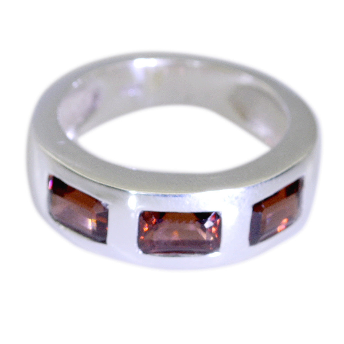 Garnet Trilogy African 925 Silver Red Gemstone Mid weight Modern Band Jewellery Immagine principale del prodotto