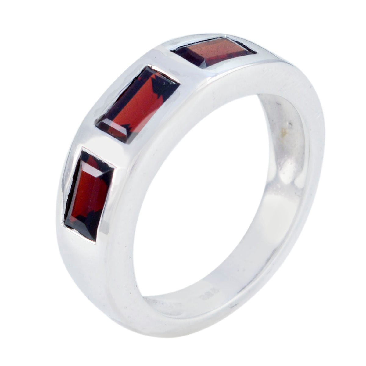 Garnet Trilogy African 925 Silver Red Gemstone Mid weight Modern Band Jewellery