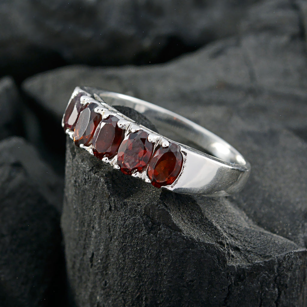 Garnet Penta Russian 92.5 Silver Red Gemstones Minimal Modern Band Jewelry
