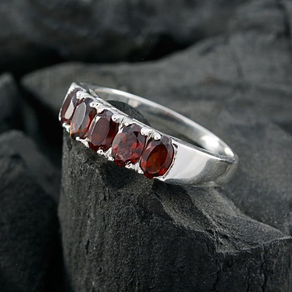 Garnet Penta Russian 92.5 Silver Red Gemstones Minimal Modern Band Jewelry