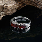 Garnet Penta Russian 92.5 Silver Red Gemstones Minimal Modern Band Jewelry