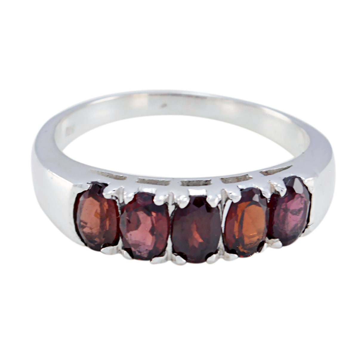 Garnet Penta Russian 92.5 Silver Red Gemstones Minimal Modern Band Jewelry メイン画像