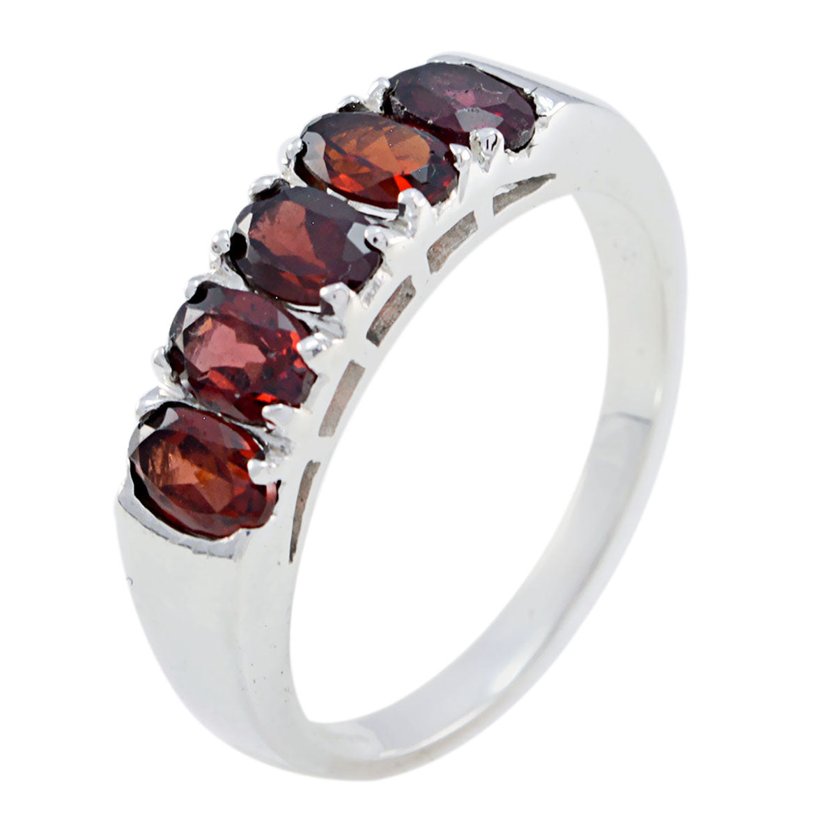 Garnet Penta Russian 92.5 Silver Red Gemstones Minimal Modern Band Jewelry