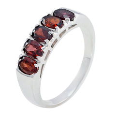 Garnet Penta Russian 92.5 Silver Red Gemstones Minimal Modern Band Jewelry