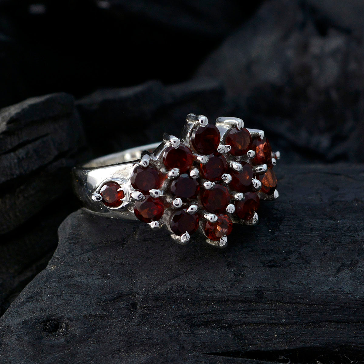 Garnet multiple Indian 925 Sterling Silver Red Gemstones Minimal Glamorous Ring Jewelry