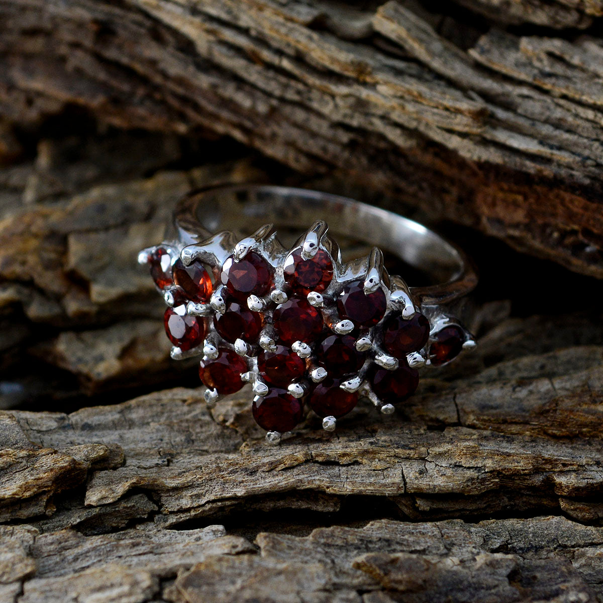 Garnet multiple Indian 925 Sterling Silver Red Gemstones Minimal Glamorous Ring Jewelry