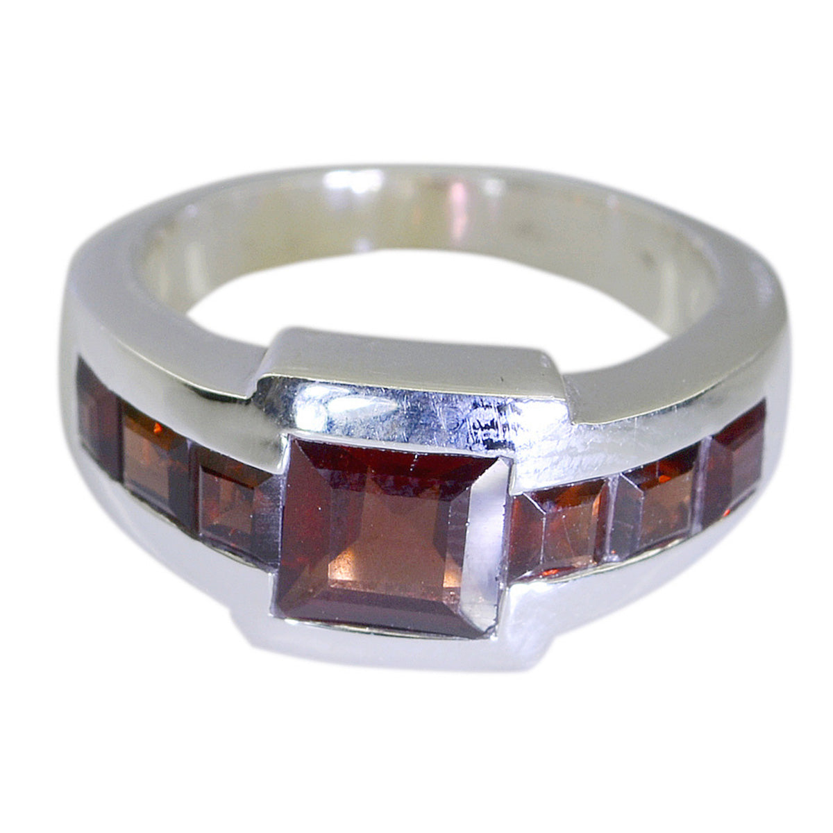 Garnet Hepta African Silver Red Gems Eye catching Abstract Ring Jewellery