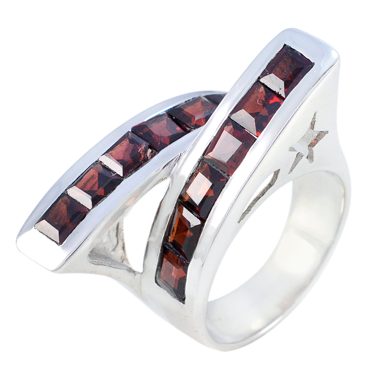 Garnet multiple Italian 925 Sterling Silver Red Gemstone Statement Artisan Ring Jewellery メイン画像