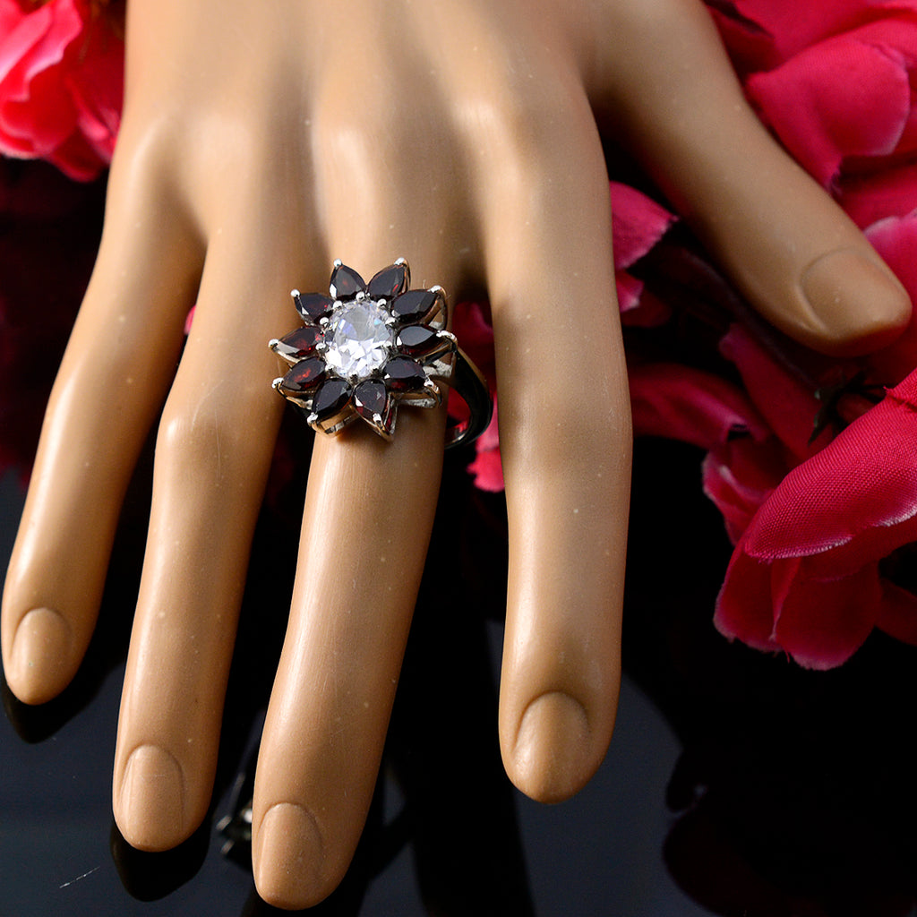 Garnet multiple German 92.5 Silver Red Gems Essential  Abstract Ring Jewellery